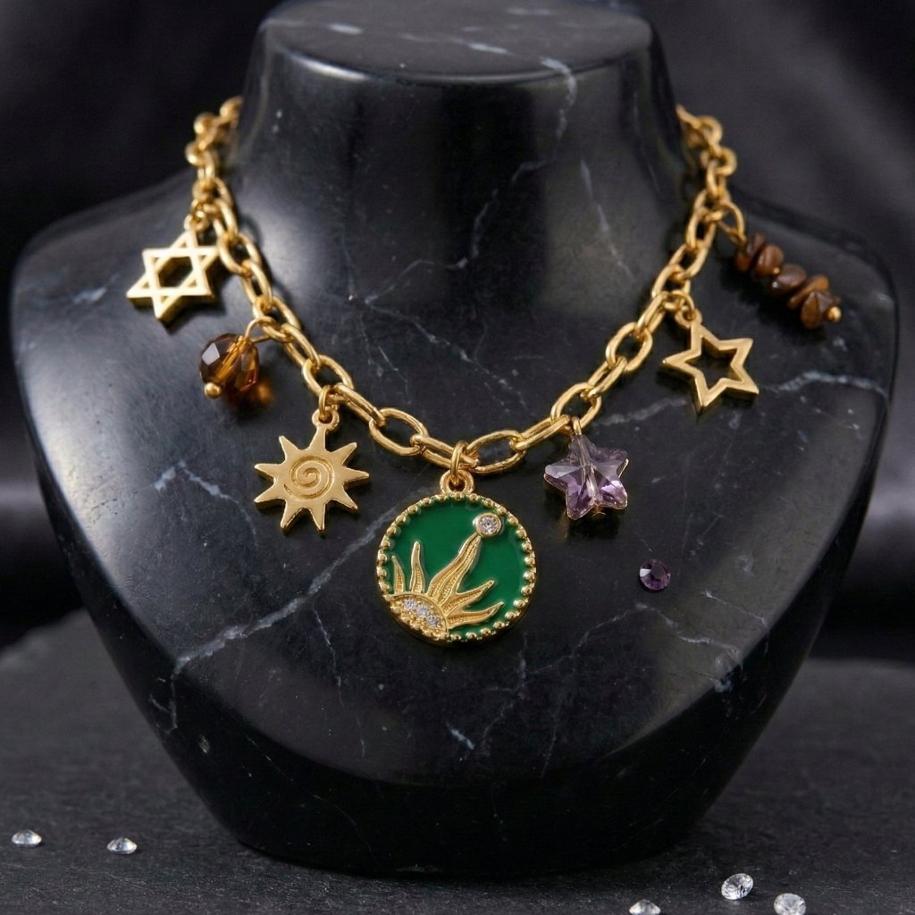 18k Gold Plated Boho Celestial Sun Star Charm Necklace 316l Stainless Steel 35$